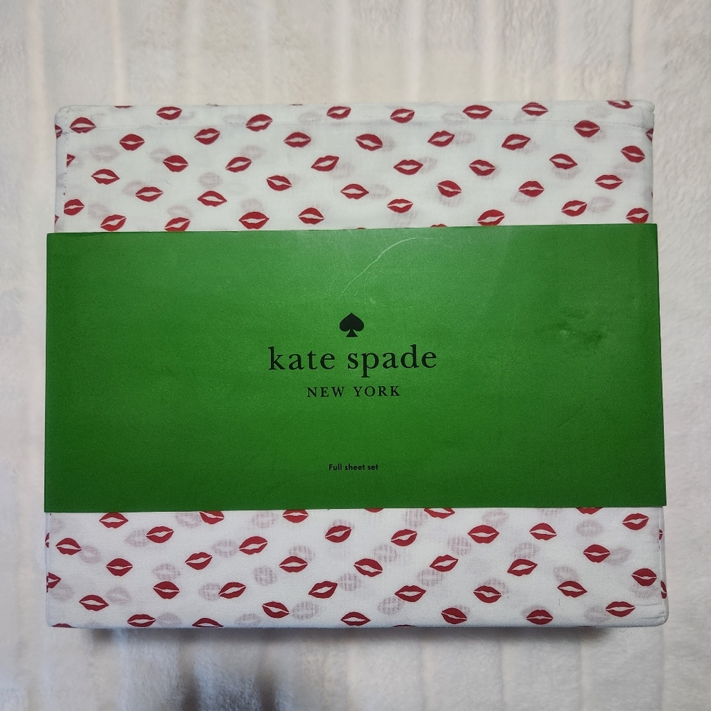 Kate Spade FULL Sheet Set Cotton Percale Red Lips Kisses Love Girly Breathable